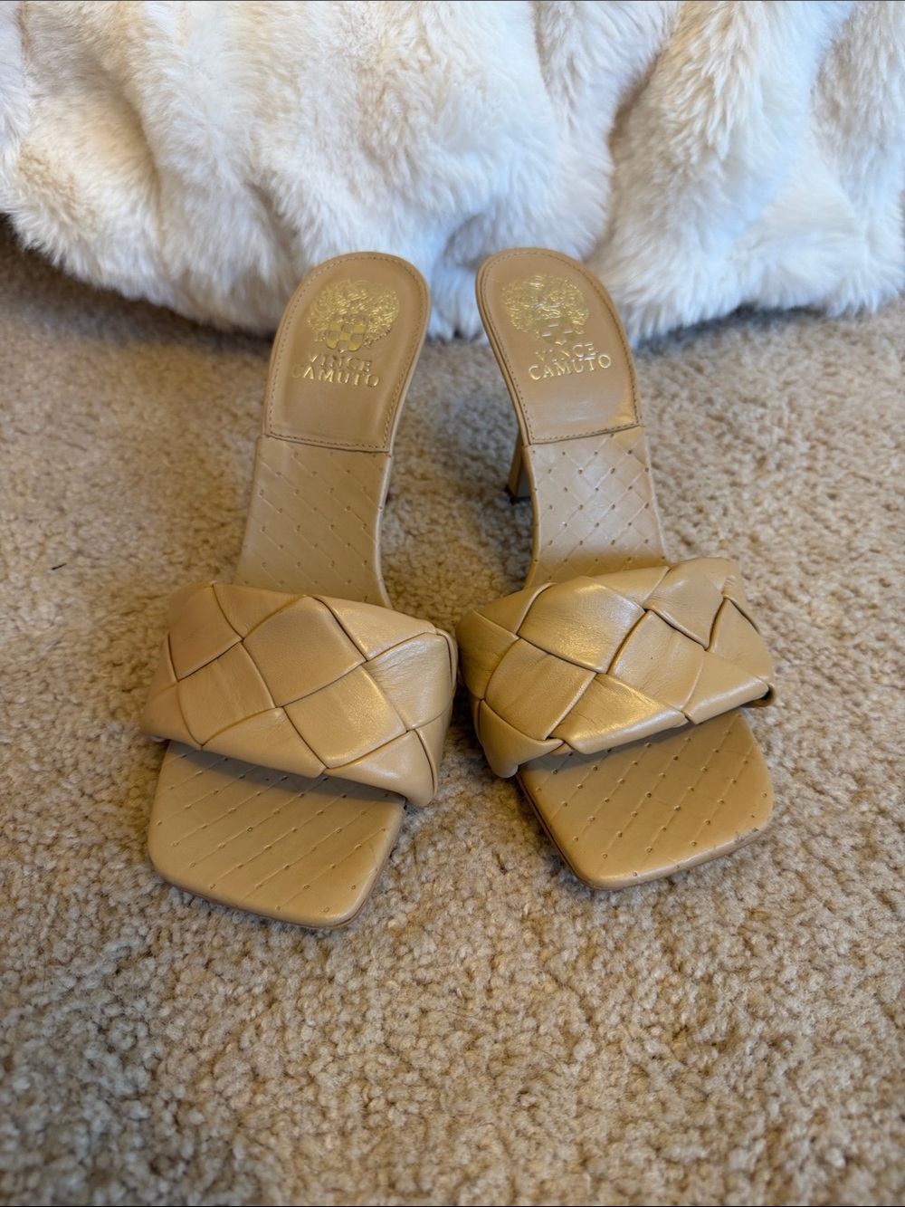 Vince Camuto Braided Leather Slide Heels in Tan
